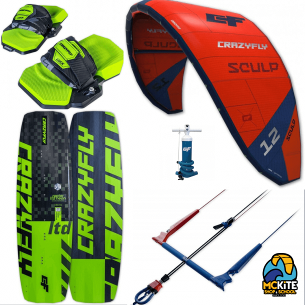 Pack Kitesurf Crazyfly Sculp 2023 + Planche de kitesurf Full carbone Crazyfly Raptor LTD Neon 2024