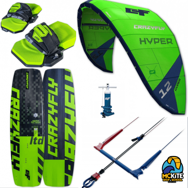 Pack Kitesurf Crazyfly Hyper 2023 + Planche de kitesurf Full carbone Crazyfly Raptor LTD Neon 2024